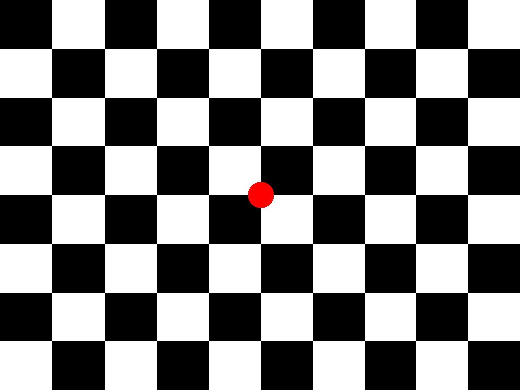 Reversing black-and-white checkerboard with a red fixation point at the center, the stimulus for a pattern-reversal VEP