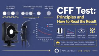 CFF test: principles and how to read the result. A flicker stimulus, the critical flicker fusion frequency and a normal-value chart by age