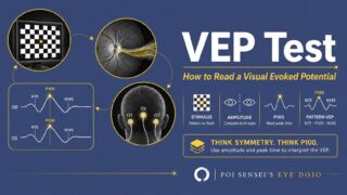VEP test: how to read a visual evoked potential. A checkerboard stimulus, the visual pathway and the N75-P100-N145 waveform