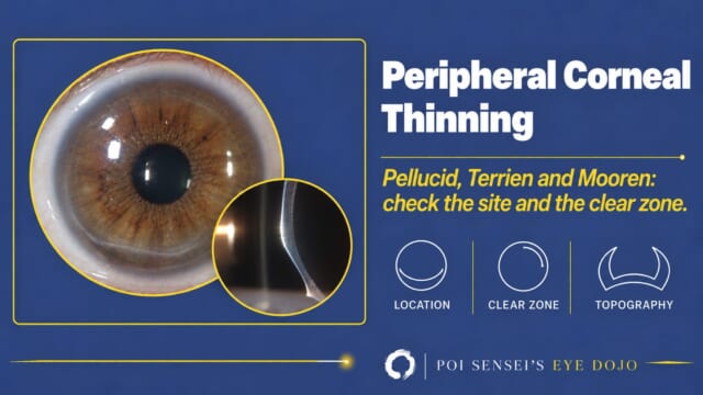 Peripheral Corneal Thinning: an eye with an inferior crescent of corneal thinning and a slit-beam inset